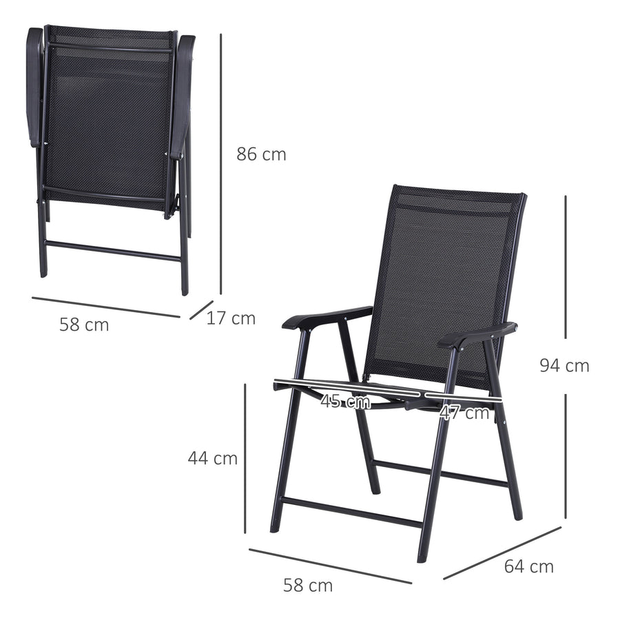 Fällbara stolar, set om 2, 58 x 64 x 94 cm, svarta