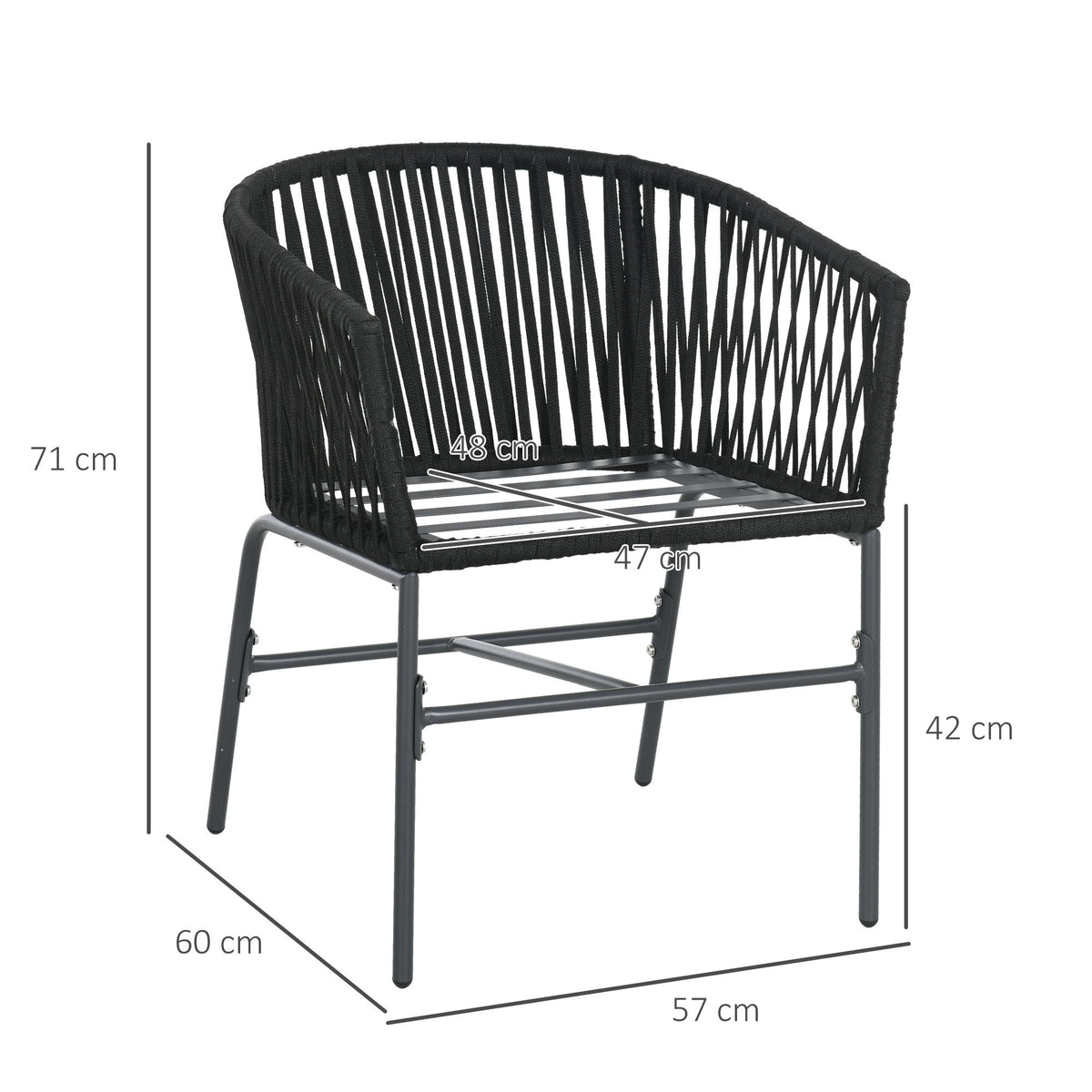 Polyrottinki trädgårdsstolar 2-delars set, 57 x 60 x 71 cm, mörkgrå