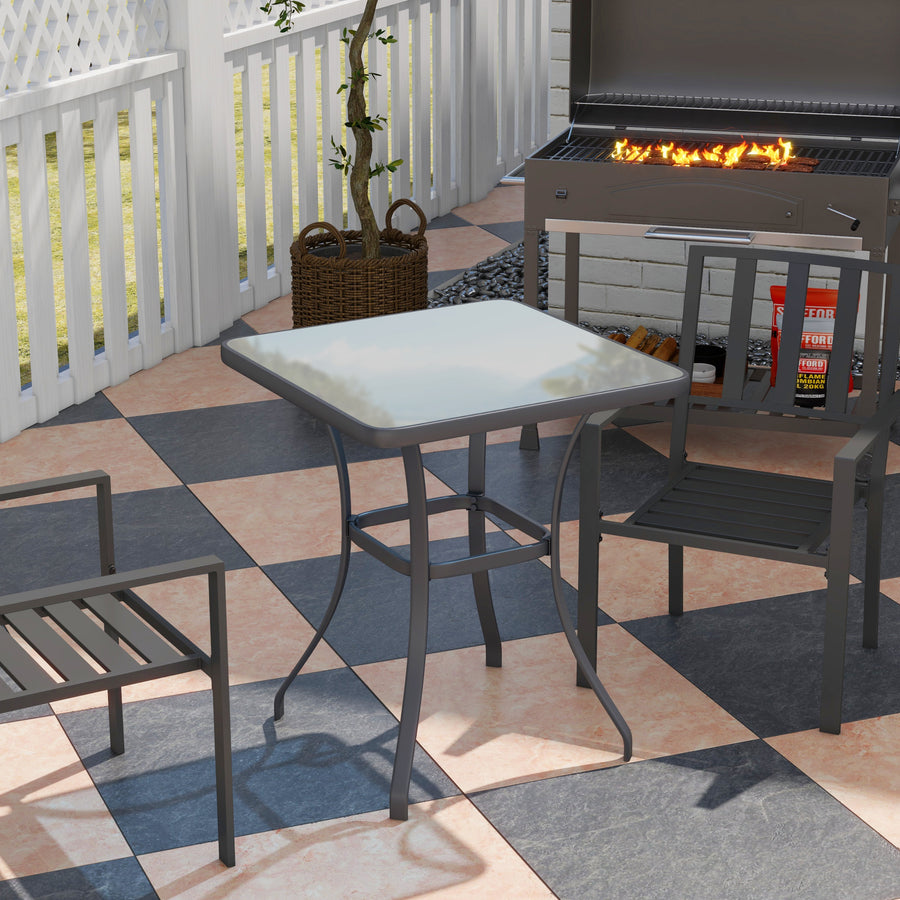 Trädgårdsbord / Bistrobord, 68,5 x 68,5 x 84 cm, stål / härdat glas, svart
