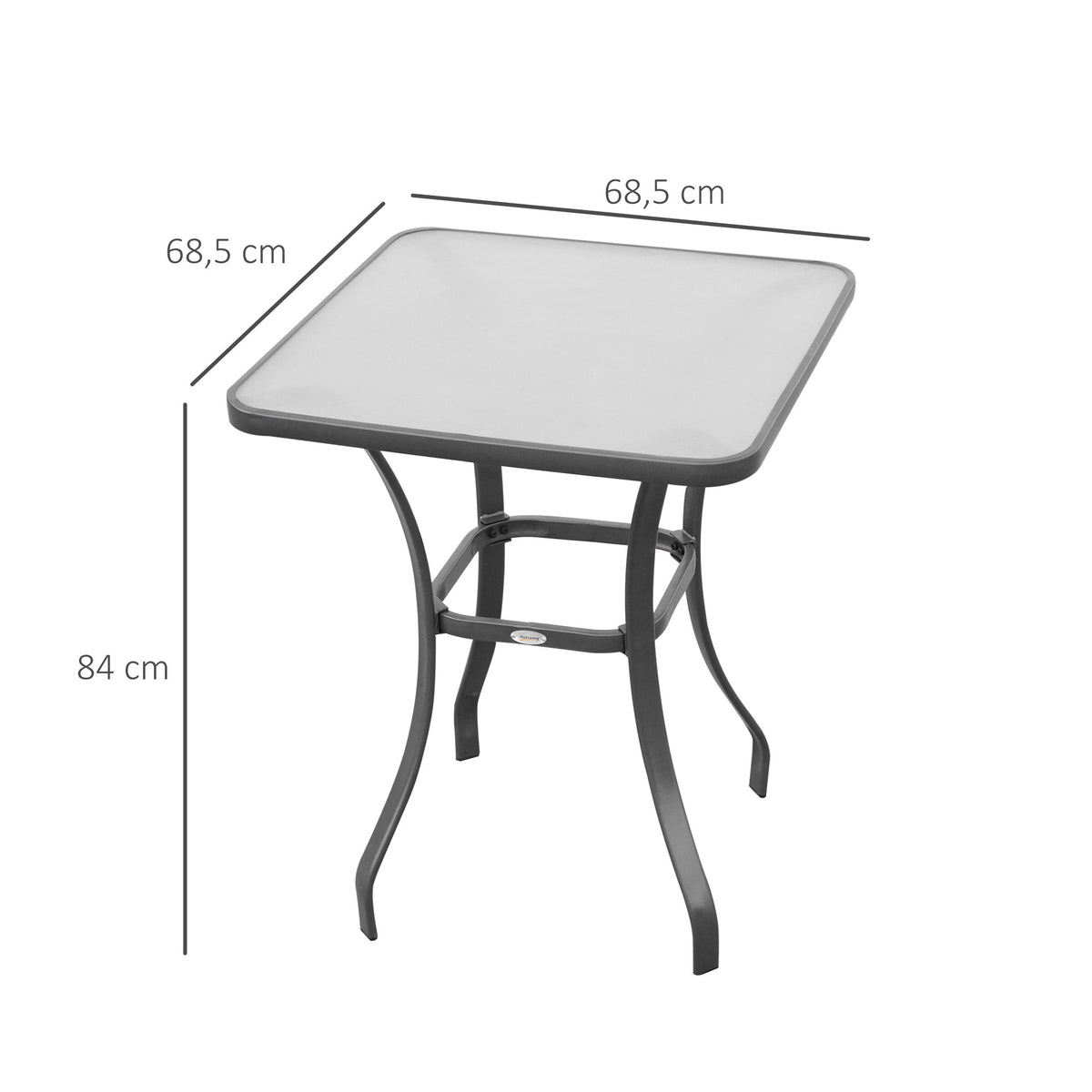 Puutarhapöytä / Bistropöytä, 68.5 x 68.5 x 84 cm, Teräs / Karkaistu Lasi, Musta