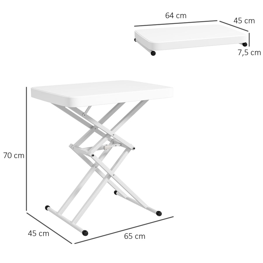 Fällbart trädgårdsbord 65 x 45 x 70 cm, stål/plast, vitt