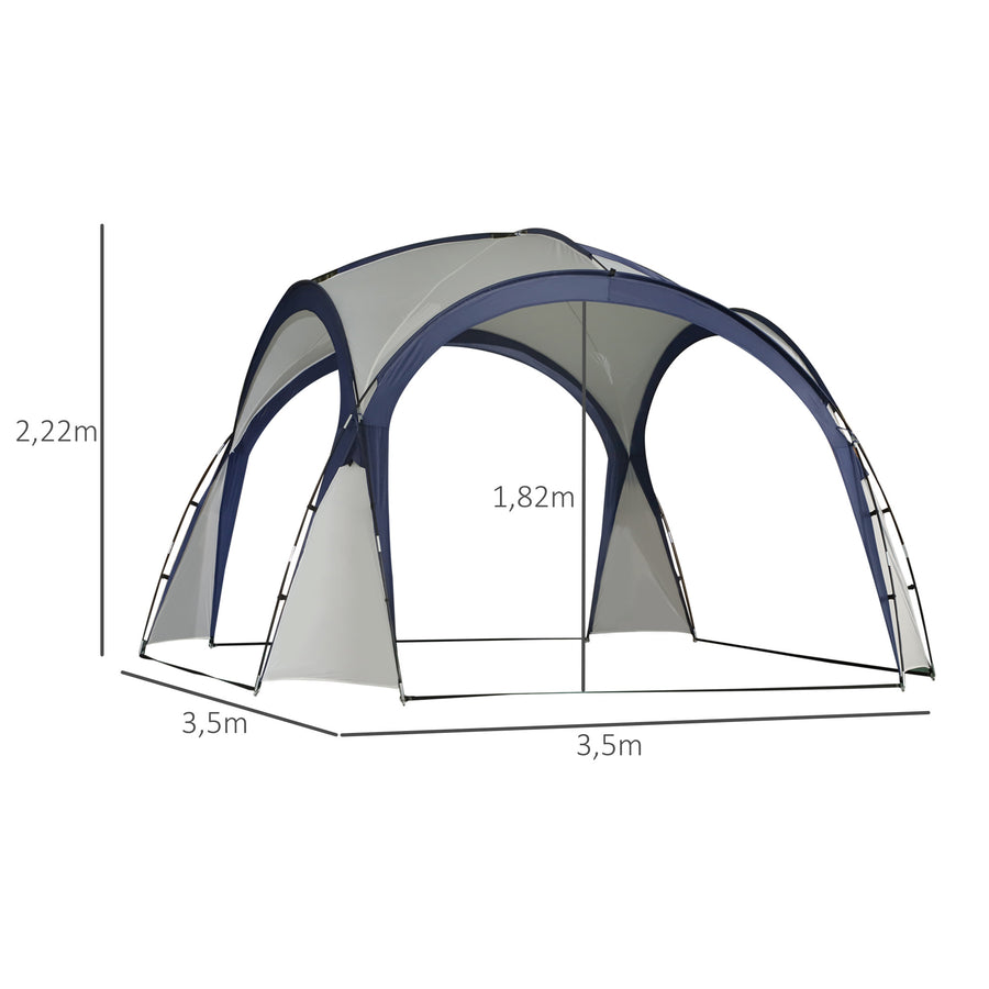 Partytält 3,5 x 3,5 m, blått/krämvitt