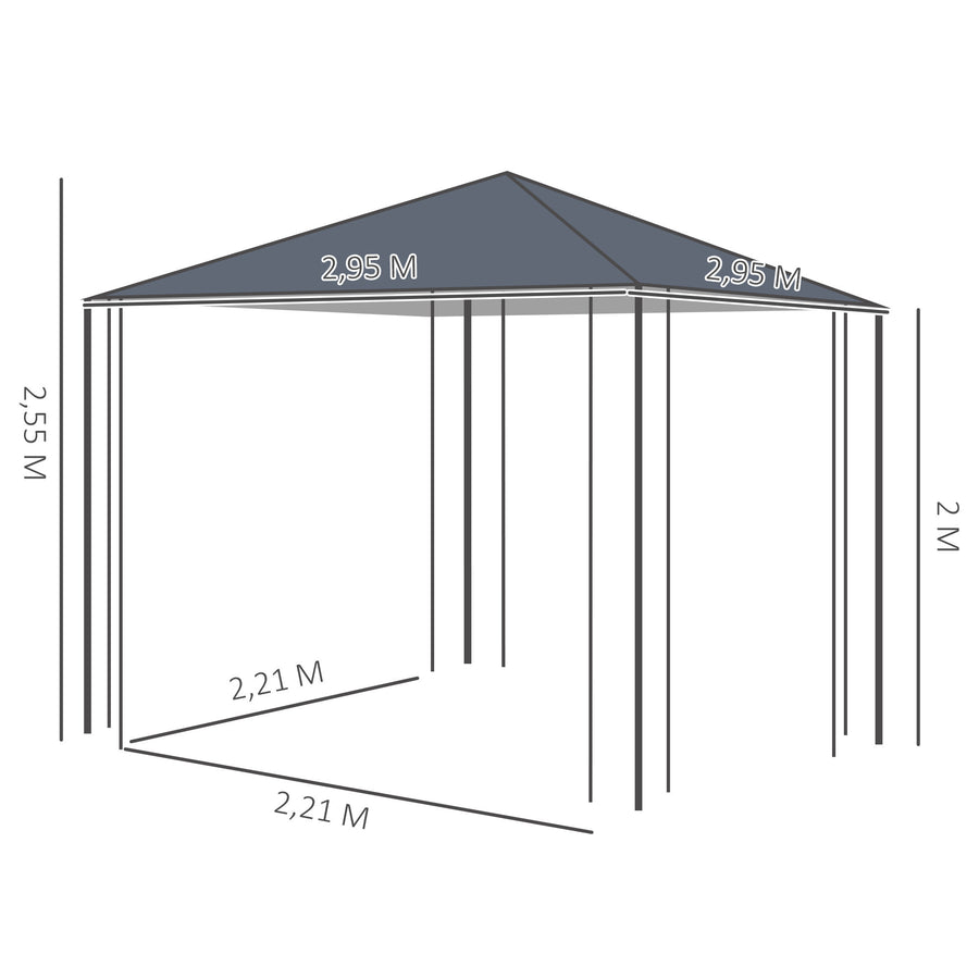 Puutarhapaviljonki 3 x 3 m, Harmaa