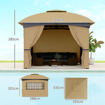 Trädgårdspaviljong 3,4 x 3,4 m Med myggnät, beige