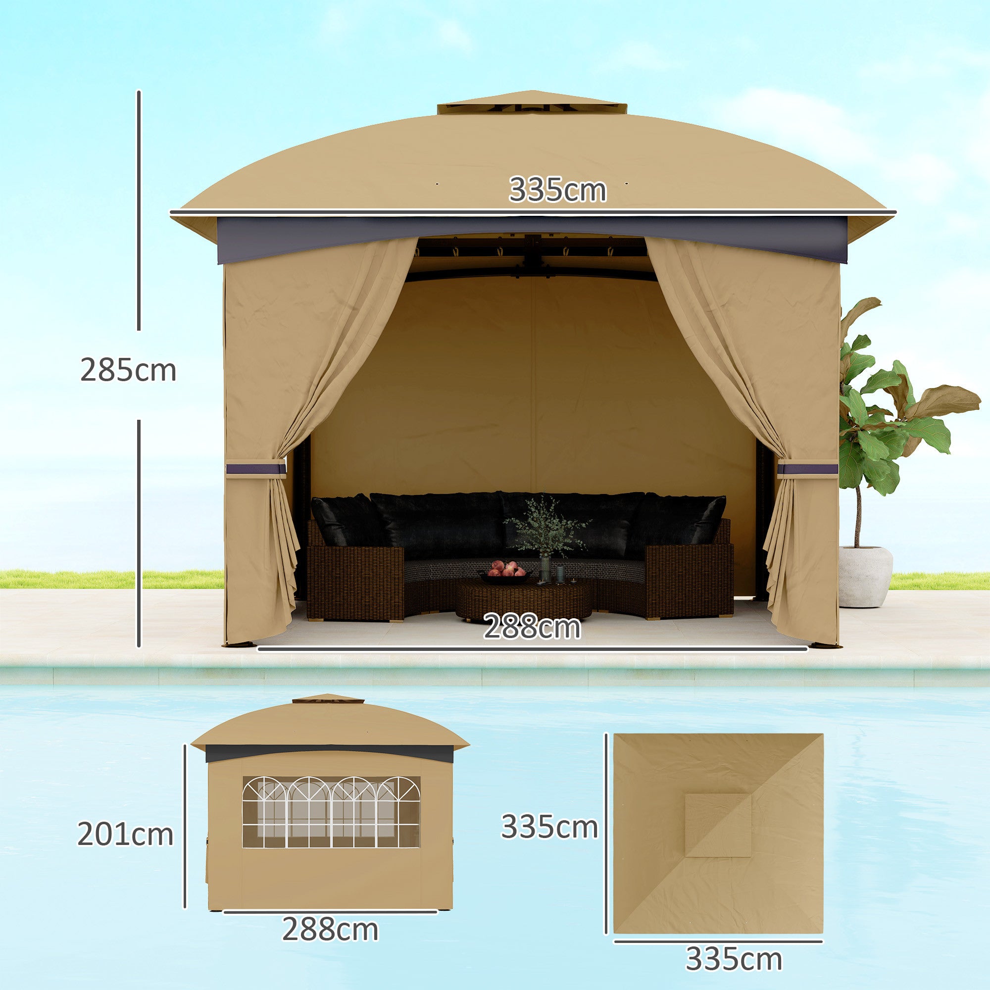 Puutarhapaviljonki 3,4 x 3,4m Hyttysverkolla, Beige