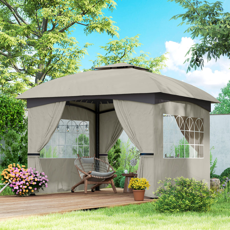 Puutarhapaviljonki 3,4 x 3,4m Hyttysverkolla, Vaaleanharmaa