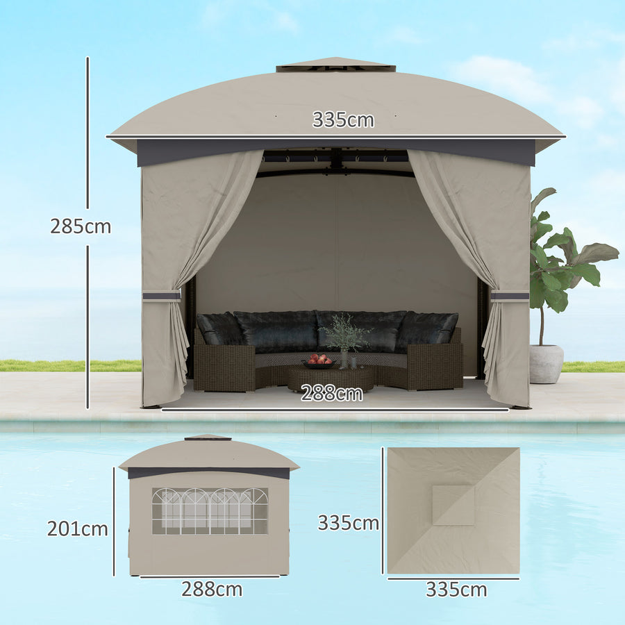 Puutarhapaviljonki 3,4 x 3,4m Hyttysverkolla, Vaaleanharmaa