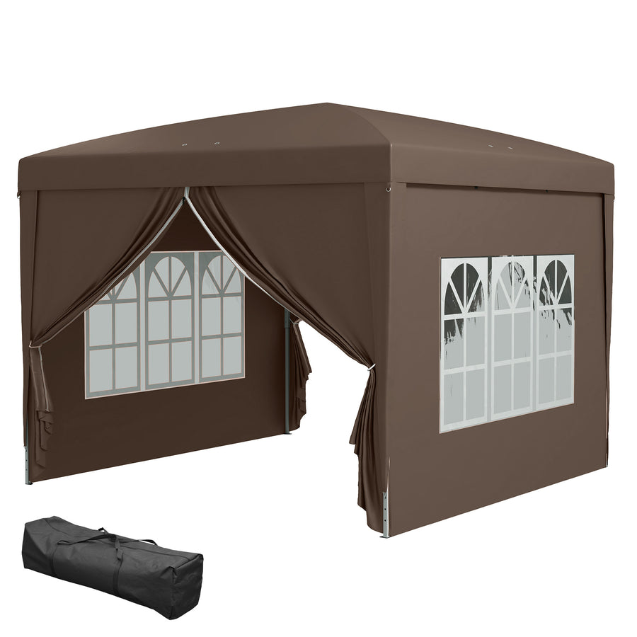 POP-UP partytält med avtagbara sidoväggar, 3 x 3 m, brunt