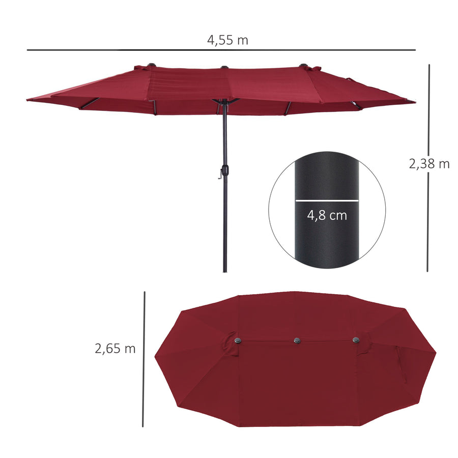 XXL Parasoll 455 x 270 cm, vinröd