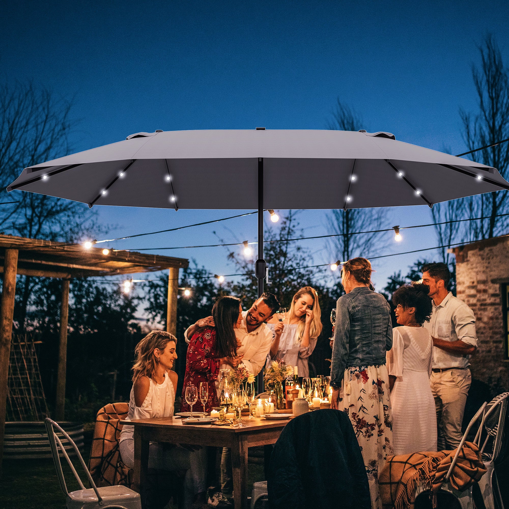 XXL Aurinkovarjo 440 x 260cm LED-Valoilla, Tummanharmaa