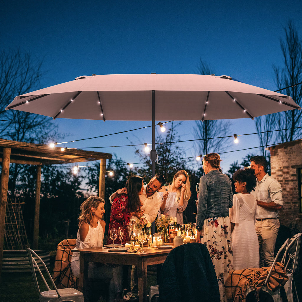 XXL Aurinkovarjo 440 x 260cm LED-Valoilla, Ruskea