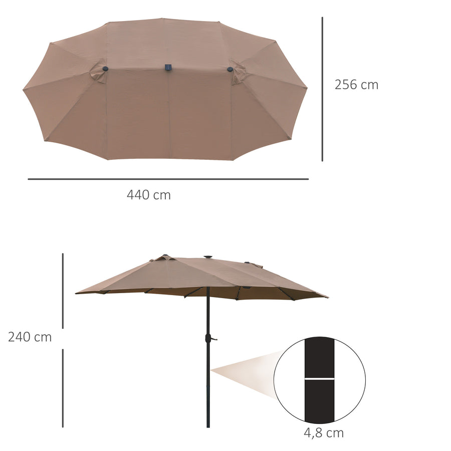 XXL Aurinkovarjo 440 x 260cm LED-Valoilla, Ruskea