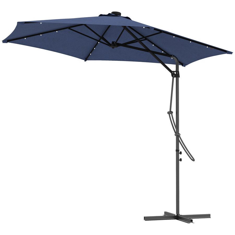 Aurinkovarjo LED-valoilla 290cm, Sininen