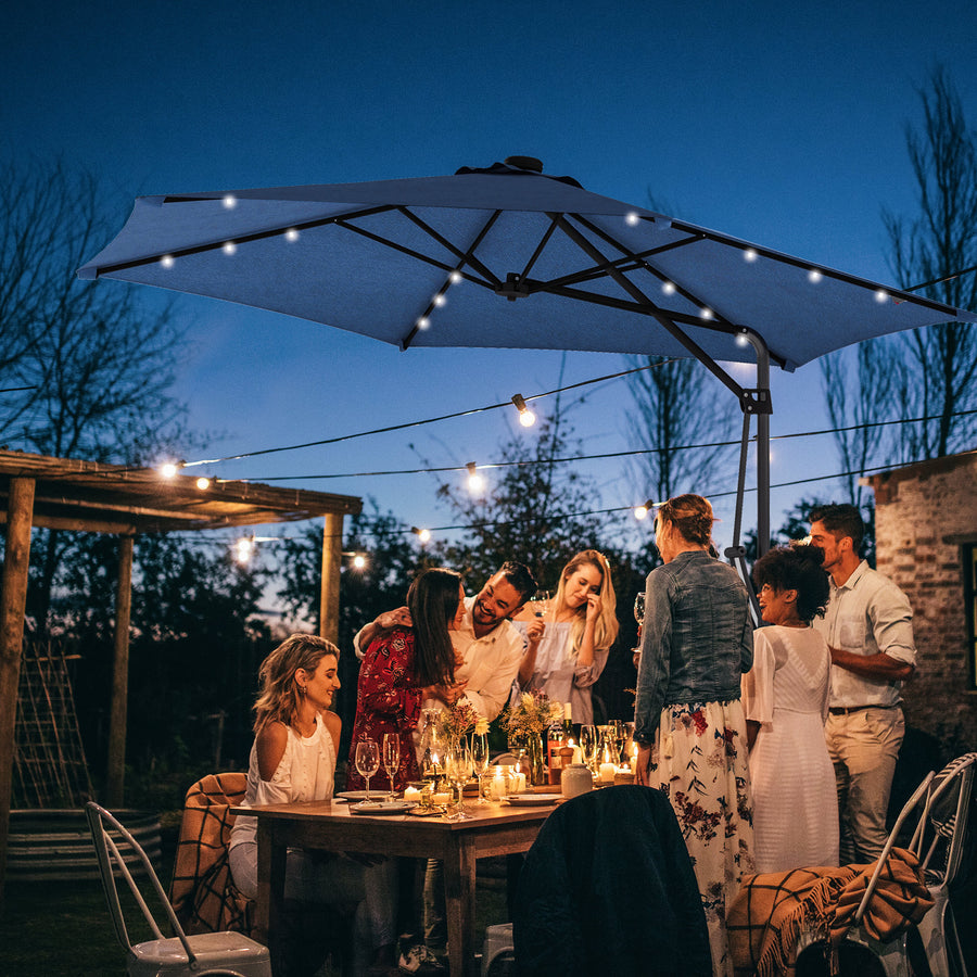 Aurinkovarjo LED-valoilla 290cm, Sininen