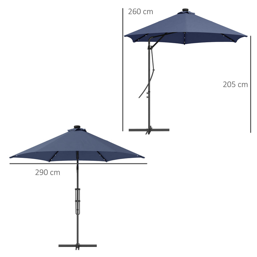Aurinkovarjo LED-valoilla 290cm, Sininen