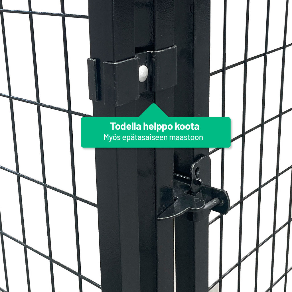 POHJOLAN LEMMIKKITARVIKE Matala Koiratarha 4 x 2 x 1,15 m, 8m2 Elementtitarha, Musta Teräs