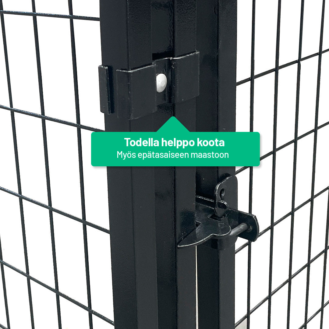 POHJOLAN LEMMIKKITARVIKE Matala Koiratarha 4 x 2 x 1,15 m, 8m2 Elementtitarha, Musta Teräs