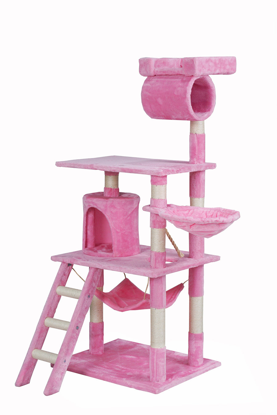 Kissan raapimispuu 141 cm – monitasoinen, sisal-raapimisputket, pinkki