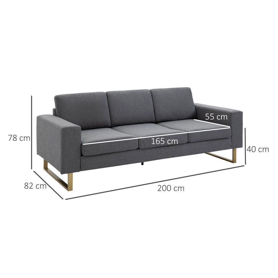 3-sits soffa 200 x 82 x 78 cm, mörkgrå