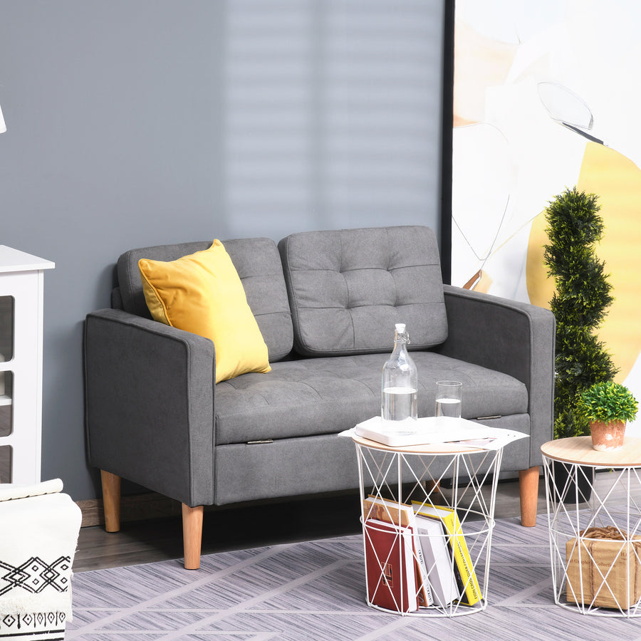 2-sits soffa med förvaring 117 x 62 x 78 cm, sammet, mörkgrå