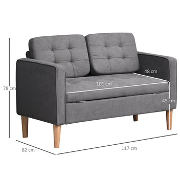 2-sits soffa med förvaring 117 x 62 x 78 cm, sammet, mörkgrå