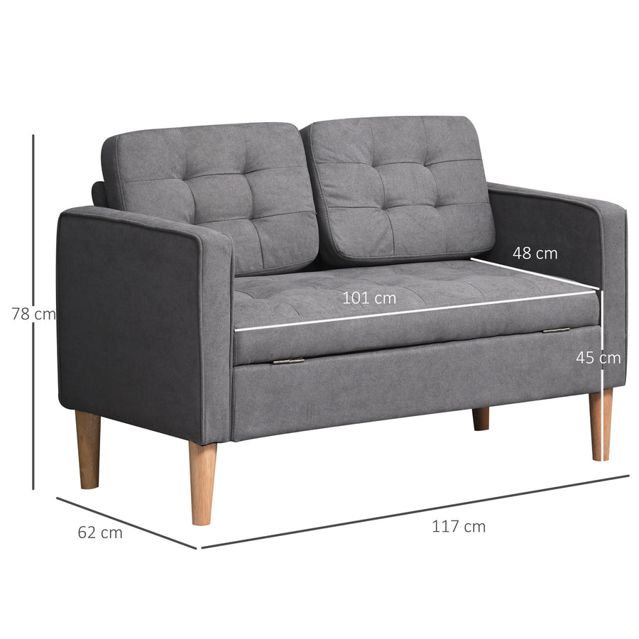2-sits soffa med förvaring 117 x 62 x 78 cm, sammet, mörkgrå