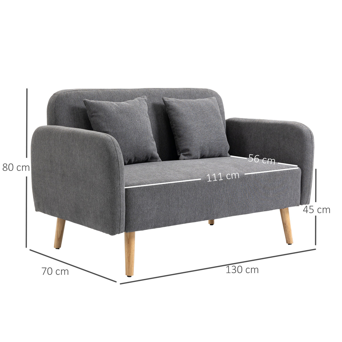 2-sits soffa 130 x 70 x 80 cm, sammet, grå
