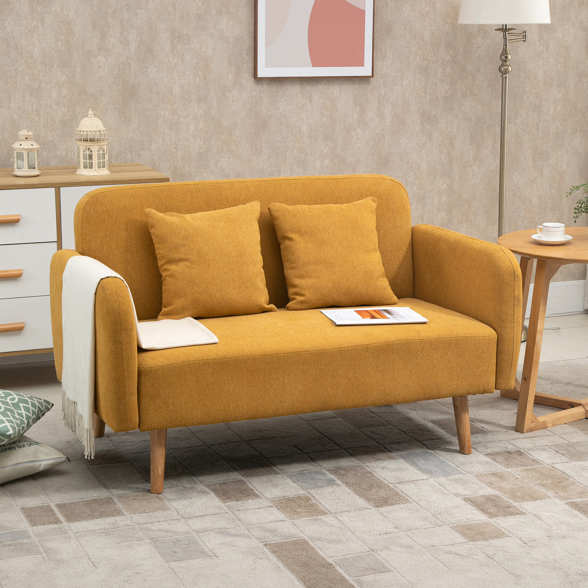 2-sits soffa 130 x 70 x 80 cm, sammet, gul