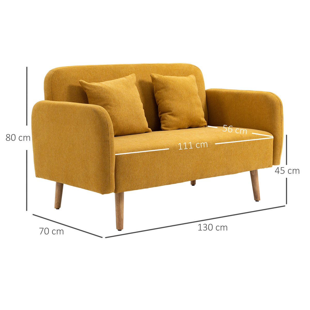 2-sits soffa 130 x 70 x 80 cm, sammet, gul