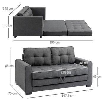 2-sits bäddsoffa 147,5 x 75 x 85 cm, grå