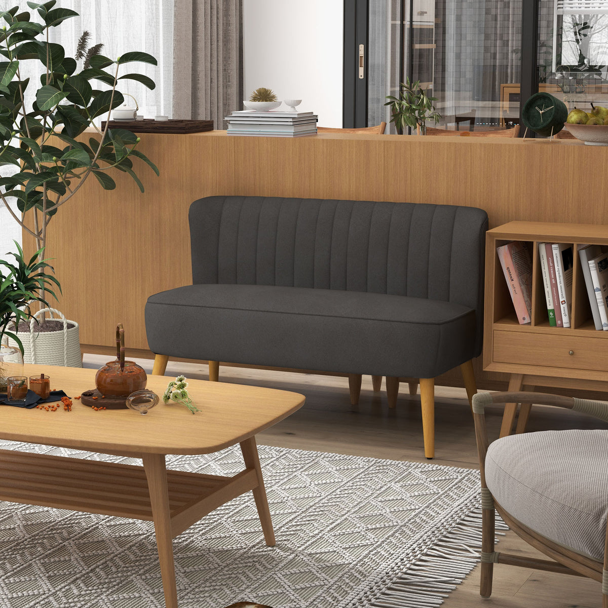 Retro soffa 2-sits, 117 x 56,5 x 77 cm, grå