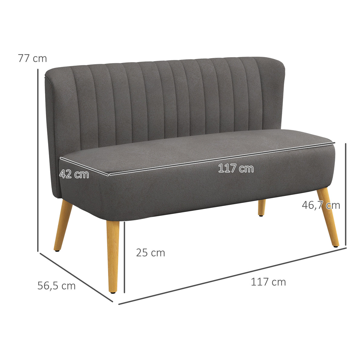 Retro soffa 2-sits, 117 x 56,5 x 77 cm, grå
