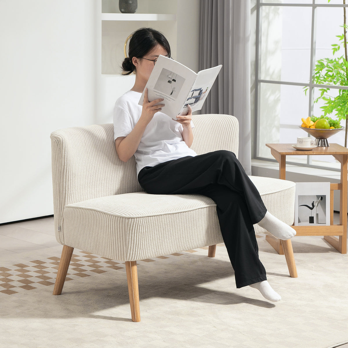 Retro soffa 2-sits, 117 x 56,5 x 77 cm, beige