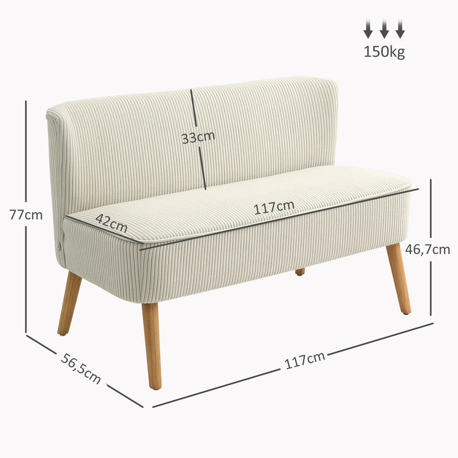 Retro soffa 2-sits, 117 x 56,5 x 77 cm, beige