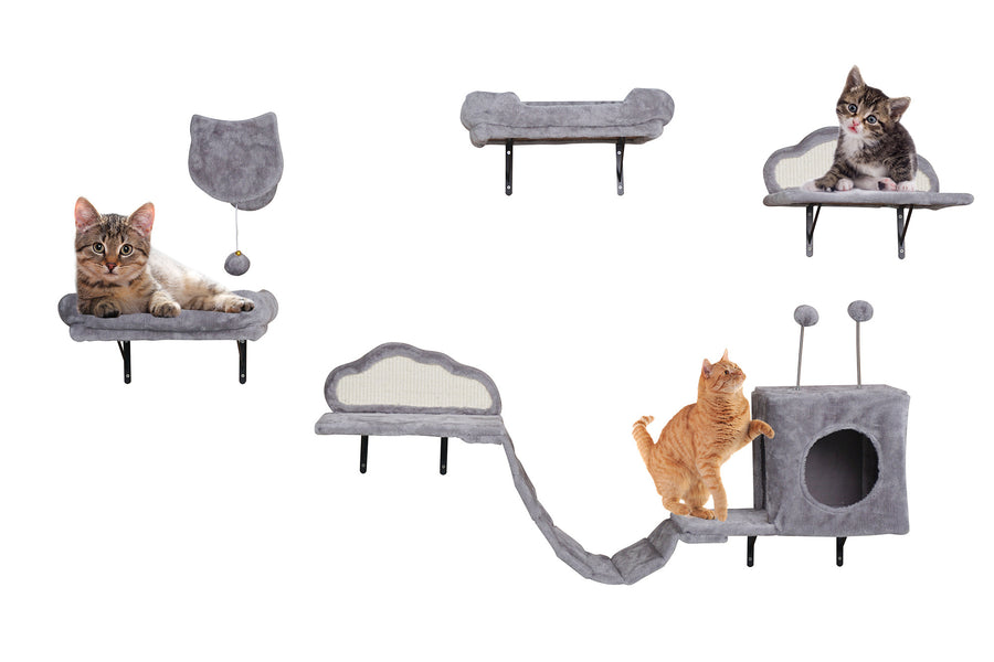 Kattklättervägg – 40 x 30 cm plan, lekhydda, väggfäste, grå
