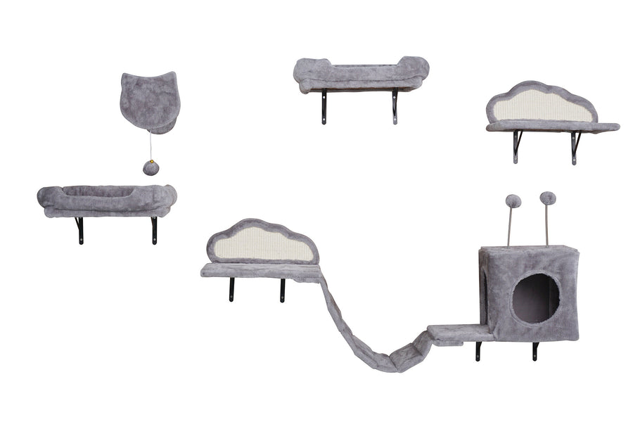 Kattklättervägg – 40 x 30 cm plan, lekhydda, väggfäste, grå