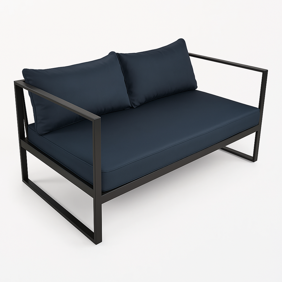 2-istuttava ulkosohva 130 x 75 cm – 10 cm pehmusteet, teräsrunko, musta/harmaa