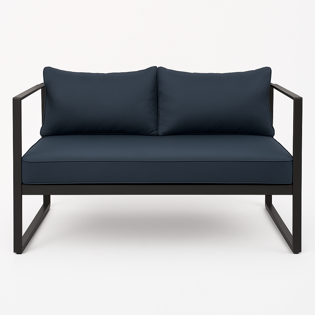 2-istuttava ulkosohva 130 x 75 cm – 10 cm pehmusteet, teräsrunko, musta/harmaa