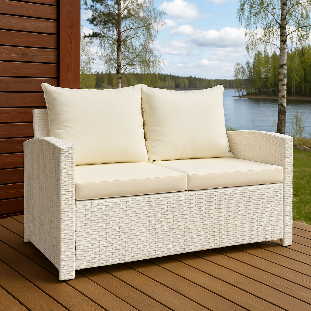 POHJOLA GARDEN Polyrottinki Ulkosohva 2-istuttava, valkoinen/beige, 120x67x74, EMMI