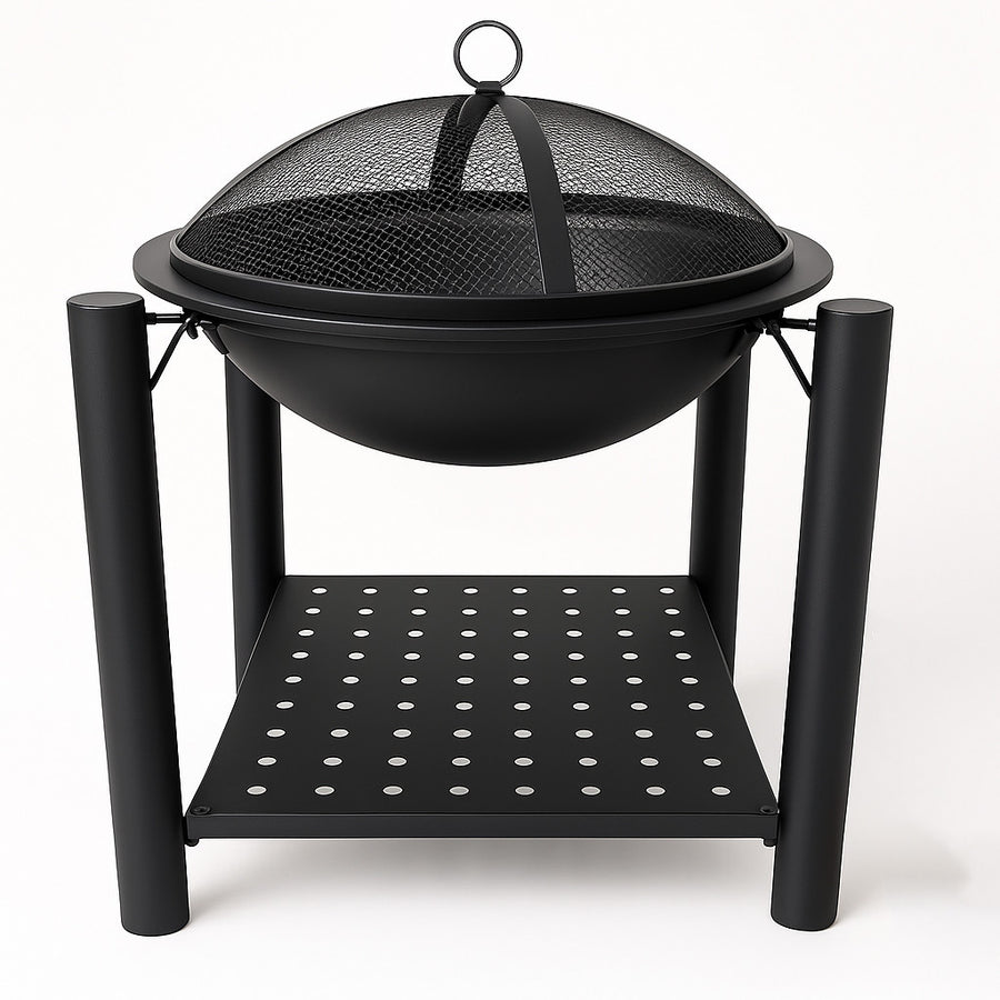 Utomhusbraskamin 56 x 56 x 69 cm – gnistskyddsnät, grillgaller, kolhållare