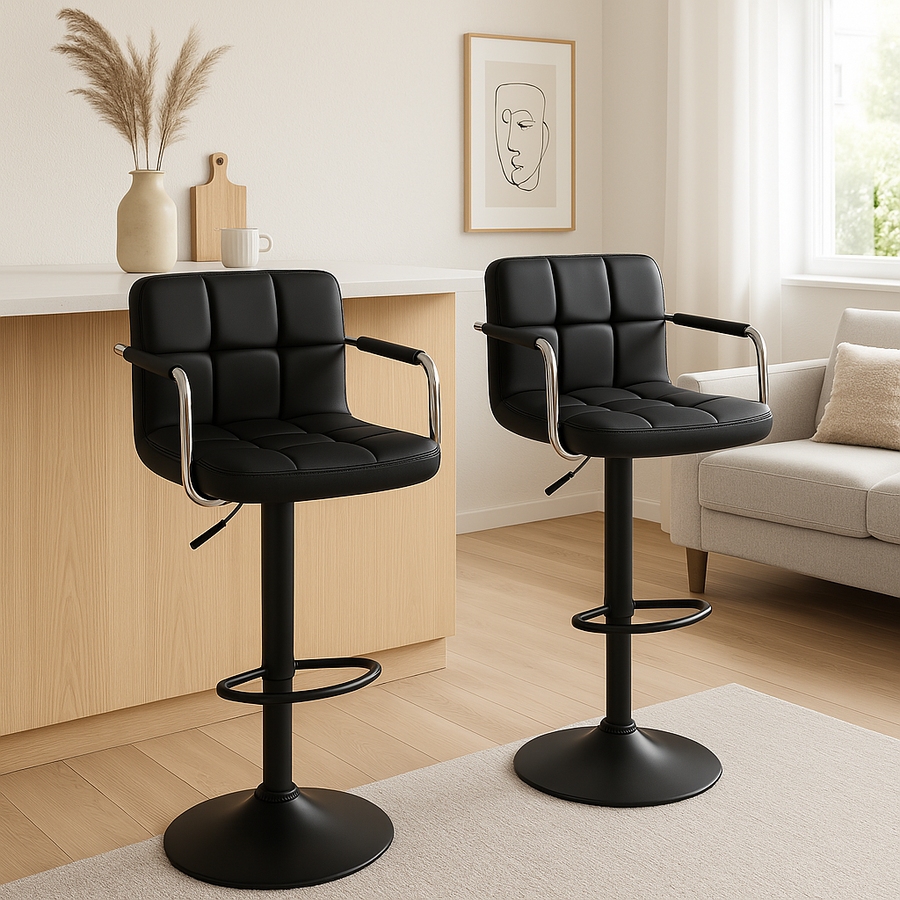 Barstolar 2 st – sitthöjd 62–83 cm, rygg- och armstöd, fotstöd