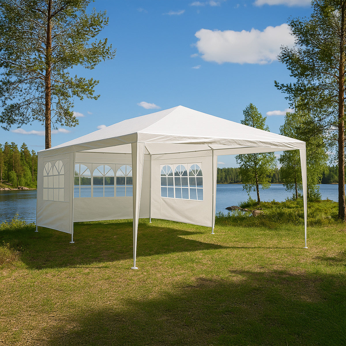 Festtält 3 x 6 m – avtagbara sidoväggar, PE-tyg, stålram