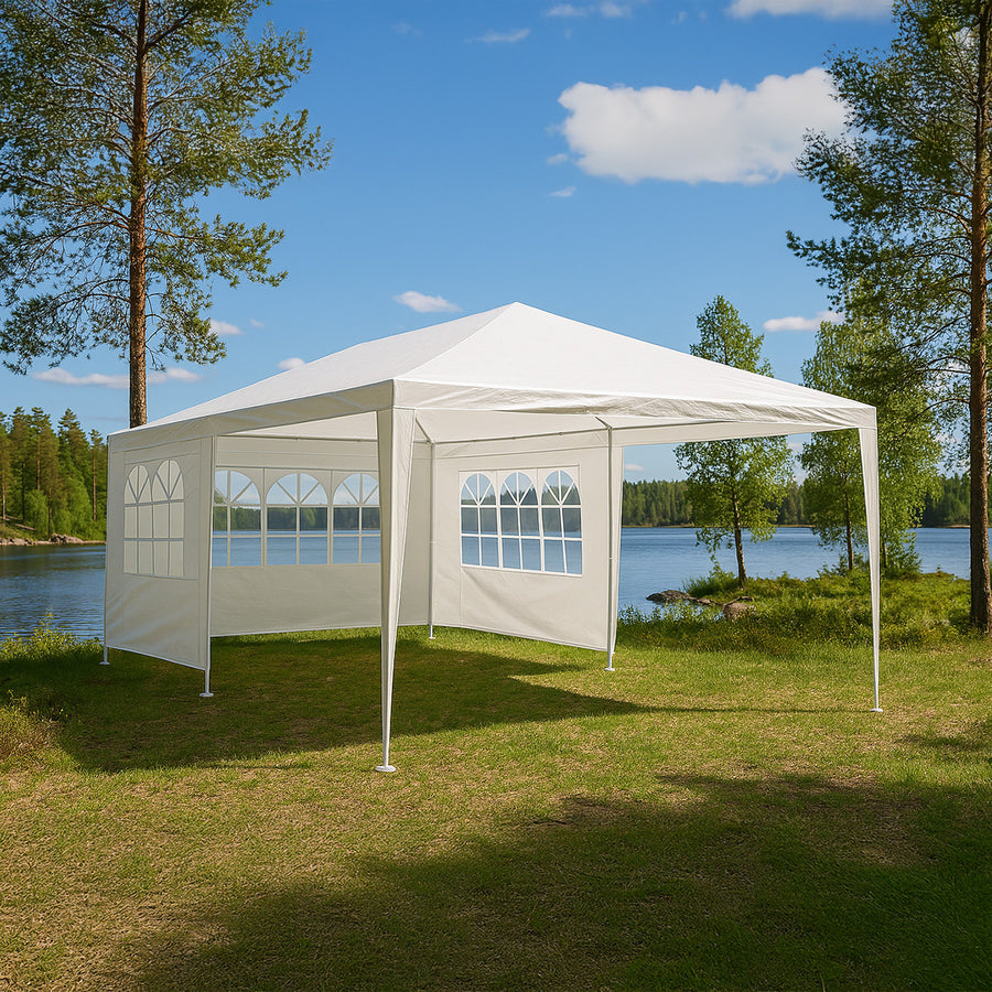 Juhlateltta 3 x 6 m – irrotettavat sivuseinät, PE-kangas, teräsrunko
