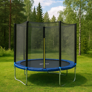 Trampoliini 244 cm turvaverkolla – galvanoitu runko, 48 jousta, 100 kg