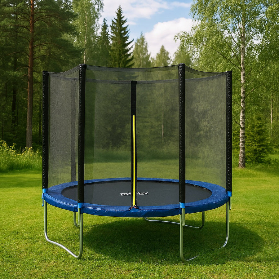 Trampoliini 244 cm turvaverkolla – galvanoitu runko, 48 jousta, 100 kg
