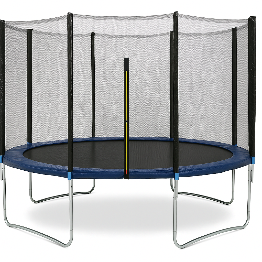 Trampoliini 360 cm turvaverkolla – 150 kg, galvanoitu runko, 72 jousta