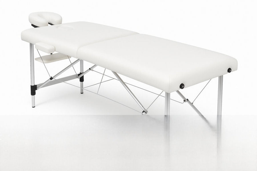 Massagebänk 195 x 70 cm, vit – 2 zoner, 225 kg, aluminiumram