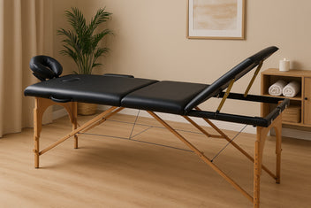 Massagebänk 195 x 70 cm, svart – 3 zoner, ca 215 kg, träram