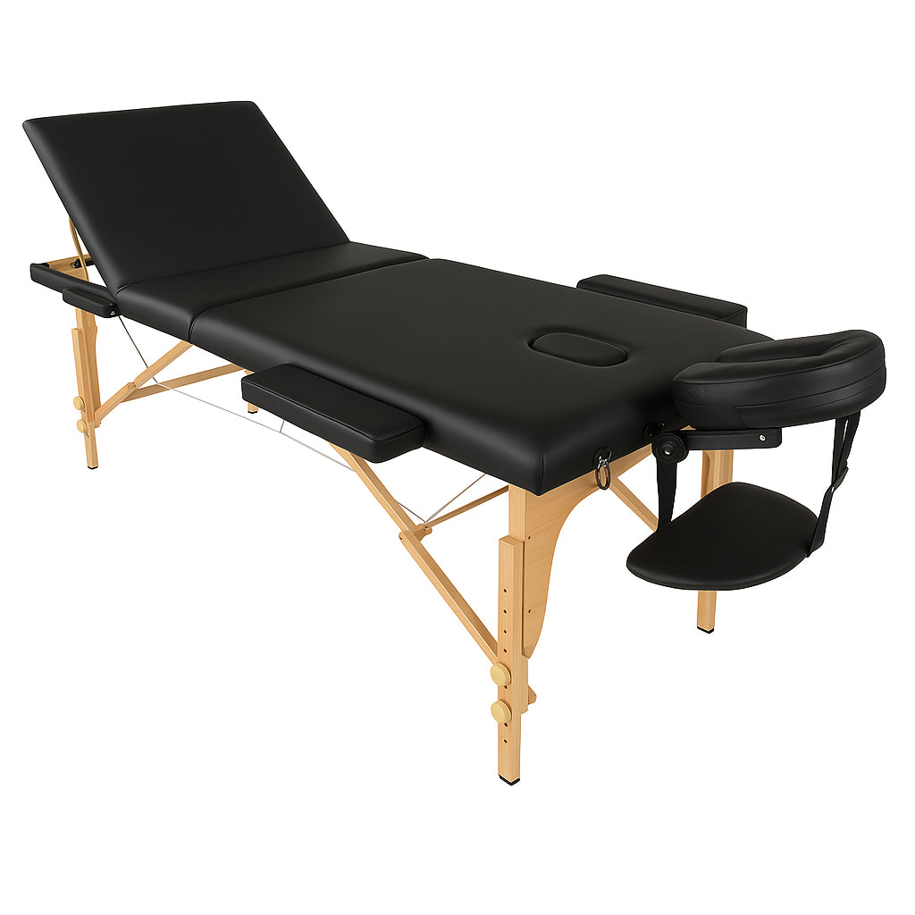 POHJOLAN URHEILUTARVIKE Taitettava Matkahierontapöytä 3V Puinen, 195x70cm, Musta