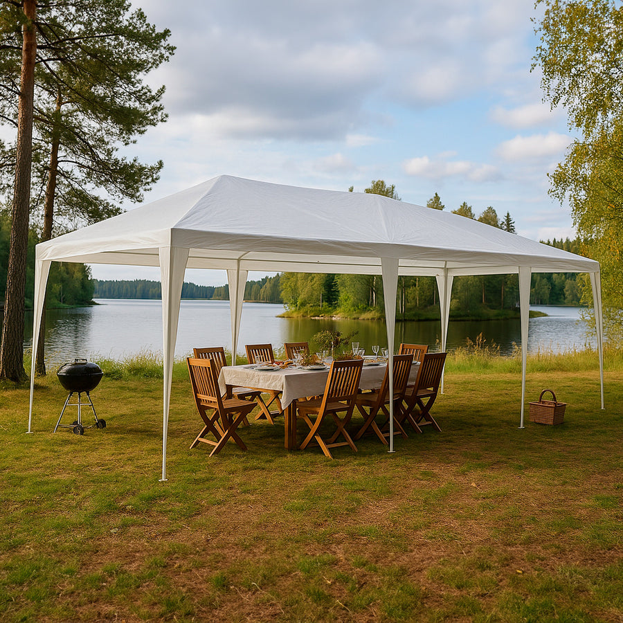 Festtält 3 x 9 m – avtagbara sidor, PE-tyg, dörr med dragkedja